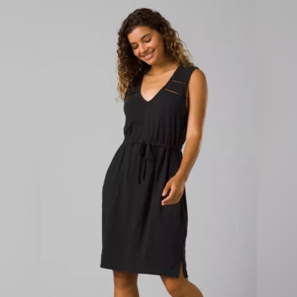 prAna Cozy Up Korrine Dress Grey Black Hemp Lyocell Sleeveless Size Medium NWT